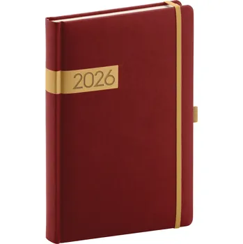 Diář Denní diář Twill 2026, bordó-zlatý, 15 x 21 cm