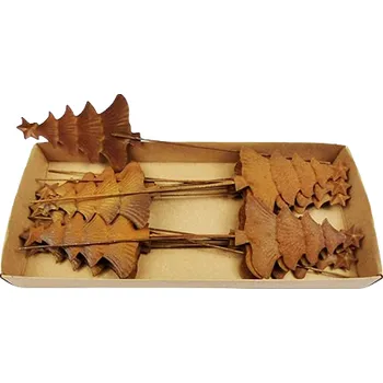 Vánoční dekorace Kovový stromek 10 cm Vintage, 12 ks