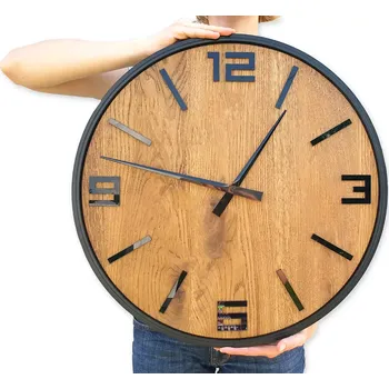 Hodiny Dřevěné nástěnné hodiny Arabik 50 cm dub přírodní/černé