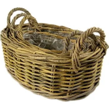 Bytová dekorace Koš ARACELY oválný s ratanovým uchem, 46x24x30|40x20x24|32x16x18cm, natur, (balení obsahuje 3 kusy!)|Ego Dekor Indonesian Ratan