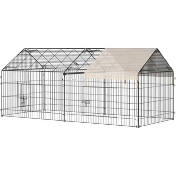 Venkovní výběh PawHut s ochranou proti slunci pro malá zvířata 220 x 103 x 103 cm, kovová králíkárna v béžové a černé barvě | Aosom.de