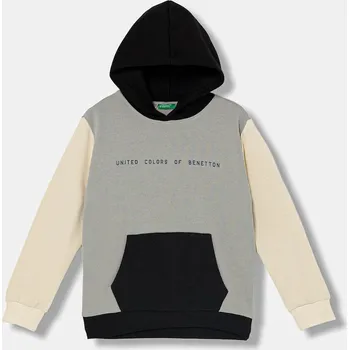 Chlapecká mikina Dětská mikina United Colors of Benetton šedá barva, s kapucí, s potiskem, 3EB5C205B 3EB5C205B.G.Seasonal 90X, vel. 130