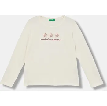 Dětské bavlněné tričko s dlouhým rukávem United Colors of Benetton 3ATNG10KZ.P.Seasonal béžová 02X, vel. 98