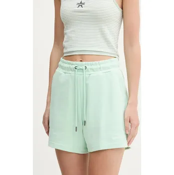 Dámské kraťasy Bavlněné šortky Guess Jeans dámské, zelená barva, hladké, high waist, W5GD0O K68I4 W5GD0O.K68I4 07X, vel. XS