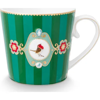 PIP Studio Hrnek Love Birds Medallion Stripes smaragdová-zelená 250ml 51.002.473