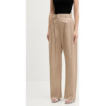 Dámské kalhoty Bavlněné kalhoty MM6 Maison Margiela dámské, béžová barva, široké, high waist, S52KA0534.M35368 08X, vel. L