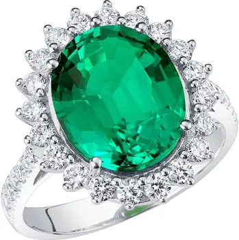 Prsten Zlatý halo prsten s oválným lab-grown smaragdem a diamanty Logan