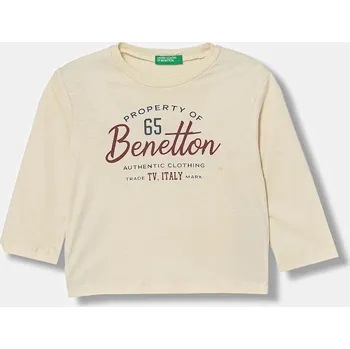 Dětské bavlněné tričko s dlouhým rukávem United Colors of Benetton béžová barva, s potiskem, 3ATNG10KT 3ATNG10KT.P.Seasonal 80X, vel. 82