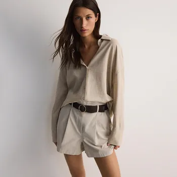 Dámské kraťasy Reserved - Šortky s pleteným páskem - béžová - 7433Y-08X - 7433Y-08X-XS-3