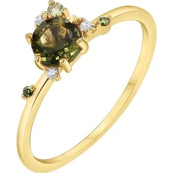 Prsten Cluster zásnubní prsten s vltavínem, safírem a diamanty Rosa