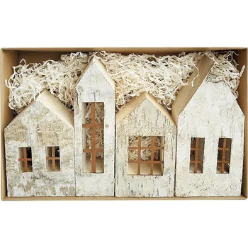 Vánoční dekorace Florservice dřevěný domeček vintage - box 4 ks