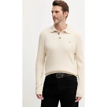 Pánský svetr Svetr s příměsí kašmíru Tommy Hilfiger pánský, béžová barva, MW0MW40447 08X, vel. XL