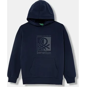 Chlapecká mikina Dětská mikina United Colors of Benetton tmavomodrá barva, s kapucí, s potiskem, 3EB5C205B 3EB5C205B.G.Seasonal 59X, vel. 130