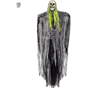 Karnevalový doplněk Závěsná dekorace kostlivec s vlasy 110 cm