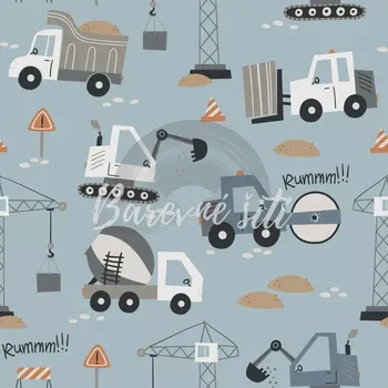 Úplet, Pracovní autíčka na šedomodré (E) (Top kvalitní úplet Bella digitisk)