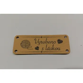 Štítek "Vyrobeno s láskou" 5x2cm, umělá kůže - světle hnědá