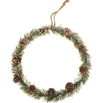 Věnec Závěsný umělý věnec se šiškami 25 cm