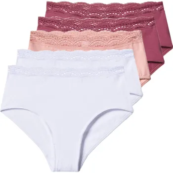 Kalhotky esmara® Dámské kalhotky s vysokým pasem s BIO bavlnou, 5 kusů (růžová/bílá, M(40/42))