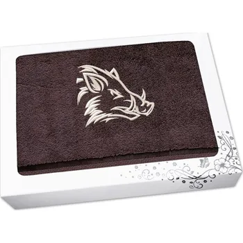 Ručník Dárkové balení ručníku pro myslivce Kanec hlava hnědá