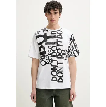 Pánské tričko Bavlněné tričko Desigual LONDON bílá barva, s potiskem, 25SMTK12 00X, vel. M