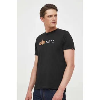 Pánská móda Bavlněné tričko Alpha Industries Alpha Label T 118502 03 černá barva, s potiskem, 118502.03-black 99X, vel. S