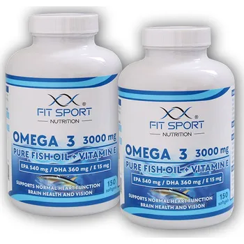 Fitness strava 2x Omega 3 3000mg Pure Fish Oil + Vitamin E 150 softgels - Rybí olej