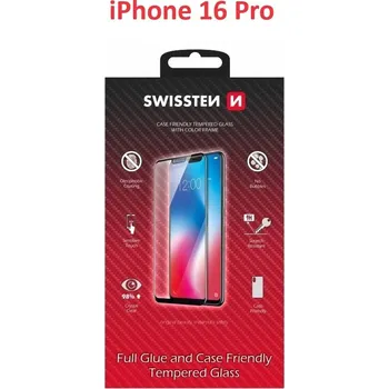 SKLO SWISSTEN FULL GLUE, COLOR FRAME, CASE FRIENDLY PRO APPLE IPHONE 16 PRO ČERNÉ