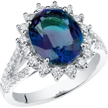Šperk Zlatý halo prsten s oválným lab-grown alexandritem a diamanty Logan