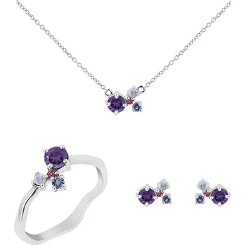 Souprava šperků Stříbrná cluster sada šperků s ametysty a drahokamy Halli