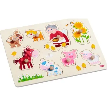 Dřevěná hračka Haba Dřevěné vkládací puzzle – babička Lena a její zvířátka