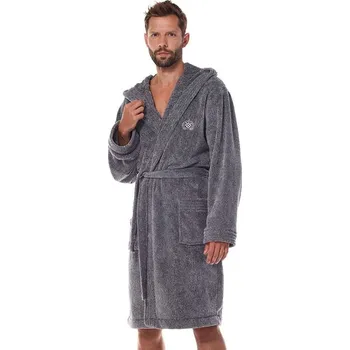 Pánský župan Pánský župan Master šedý s výšivkou znaku - XL