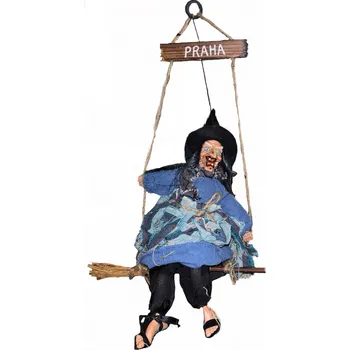 Domácí teploměr Sedící čarodějnice na koštěti s cedulí 'PRAHA' Nové, náhodný výběr