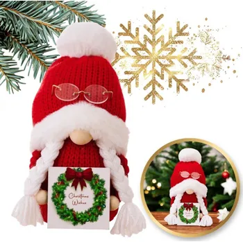 Vánoční dekorace Vánoční trpaslík s pohlednicí a brýlemi, 24 cm