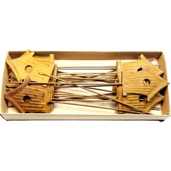 Vánoční dekorace Kovový zápich vintage - ptačí budka, 6 cm, sada 18 ks