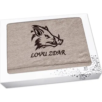 Ručník Dárkové balení osušky pro myslivce Kanec + Lovu zdar béžová