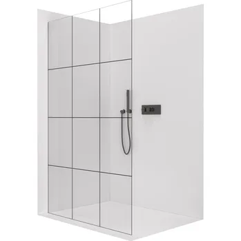 Cerano Sprchová zástěna Walk-in Crystal L/P, 8 mm, bezvzpěrový systém, černá matná, industriální sklo, 90x200 cm, CER-8050BD6660