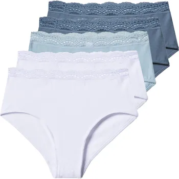 Kalhotky esmara® Dámské kalhotky s vysokým pasem s BIO bavlnou, 5 kusů (modrá/bílá, S(36/38))