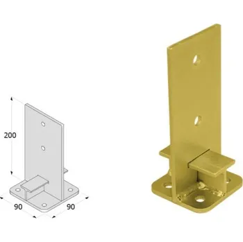 Tesařské kování DOMAX PUW šroubovací patka sloupku typu T Galvanický zinek žlutý (ZNZ) PUW 90 - 90 x 41 x 200 x 6 mm (1 ks)