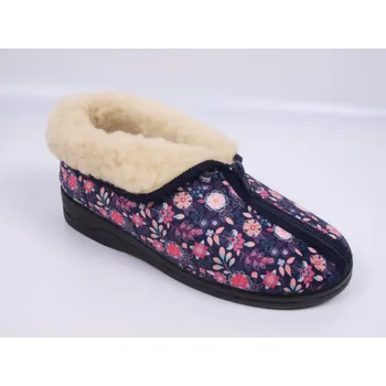 Dámská zdravotní obuv Teplé bačkory důchodky ADANEX 29847 tmavomodré s kytičkami zateplené ovčí vlnou velikost: 38
