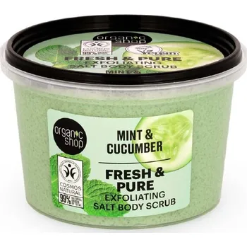 Tělový peeling Organic Shop Fresh & Pure Mint & Cucumber Exfoliating Salt Body Scrub 250 ml