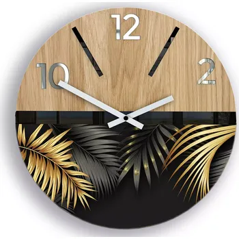 Hodiny Dřevěné nástěnné hodiny Golden 33 cm dub přírodní/zlaté