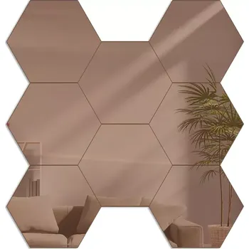 Zrcadlo Nástěnné samolepící zrcadlo Hexagon hnědé