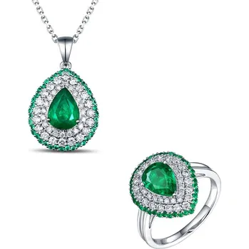 Prsten Smaragdová sada šperků s diamanty Teal