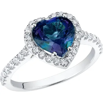 Šperk Zlatý halo prsten s lab-grown alexandritem ve tvaru srdce a diamanty Harold