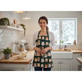 Kuchyňská zástěra Vánoční kuchyňská zástěra | REINDEER | zelená s potiskem sobů | 60x80 cm | 869377