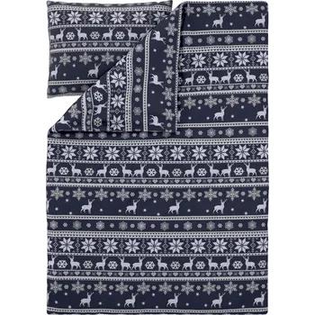 Povlečení LIVARNO® Fleecové ložní povlečení tmavě modrá / bílá 140 x 200, 70 x 90 cm zipový uzávěr