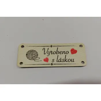 Štítek "Vyrobeno s láskou" 5x2cm, umělá kůže - bílá