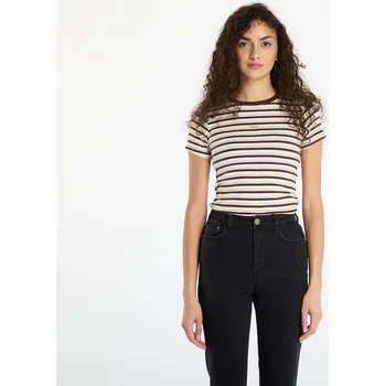 Dámské tričko Tričko Guess Jeans Ss Cn Stripe Embr Beige/ Brown M