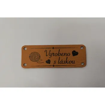 Štítek "Vyrobeno s láskou" 5x2cm, umělá kůže - hnědá