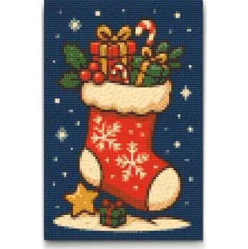 Diamantové malování Diamantové malování - Vánoční ponožka Velikost: 20x30cm, Rámování: Pouze srolované plátno, Diamanty: Čtvercové